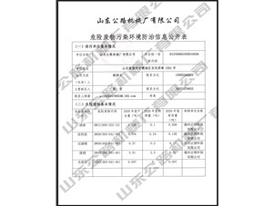 危险废物污染环境防治信息公开表